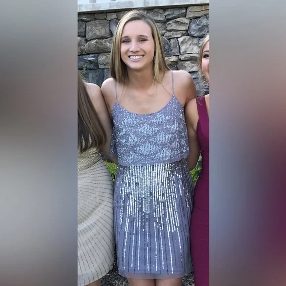 Aidan Mattox Silver Sequin Mini Dress - Picture 2 of 15